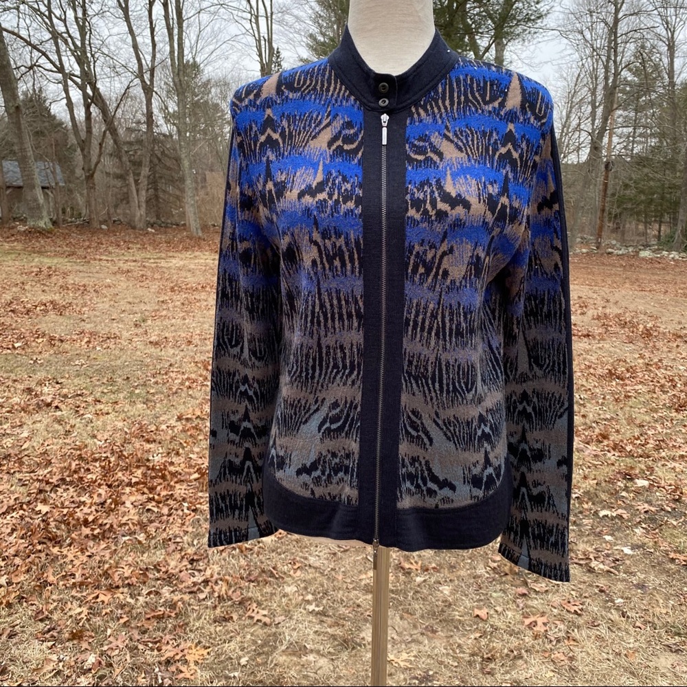 ALDO MARTINS SWEATER CARDIGAN BLACK BLUE GRAY ZIPPER Size 10